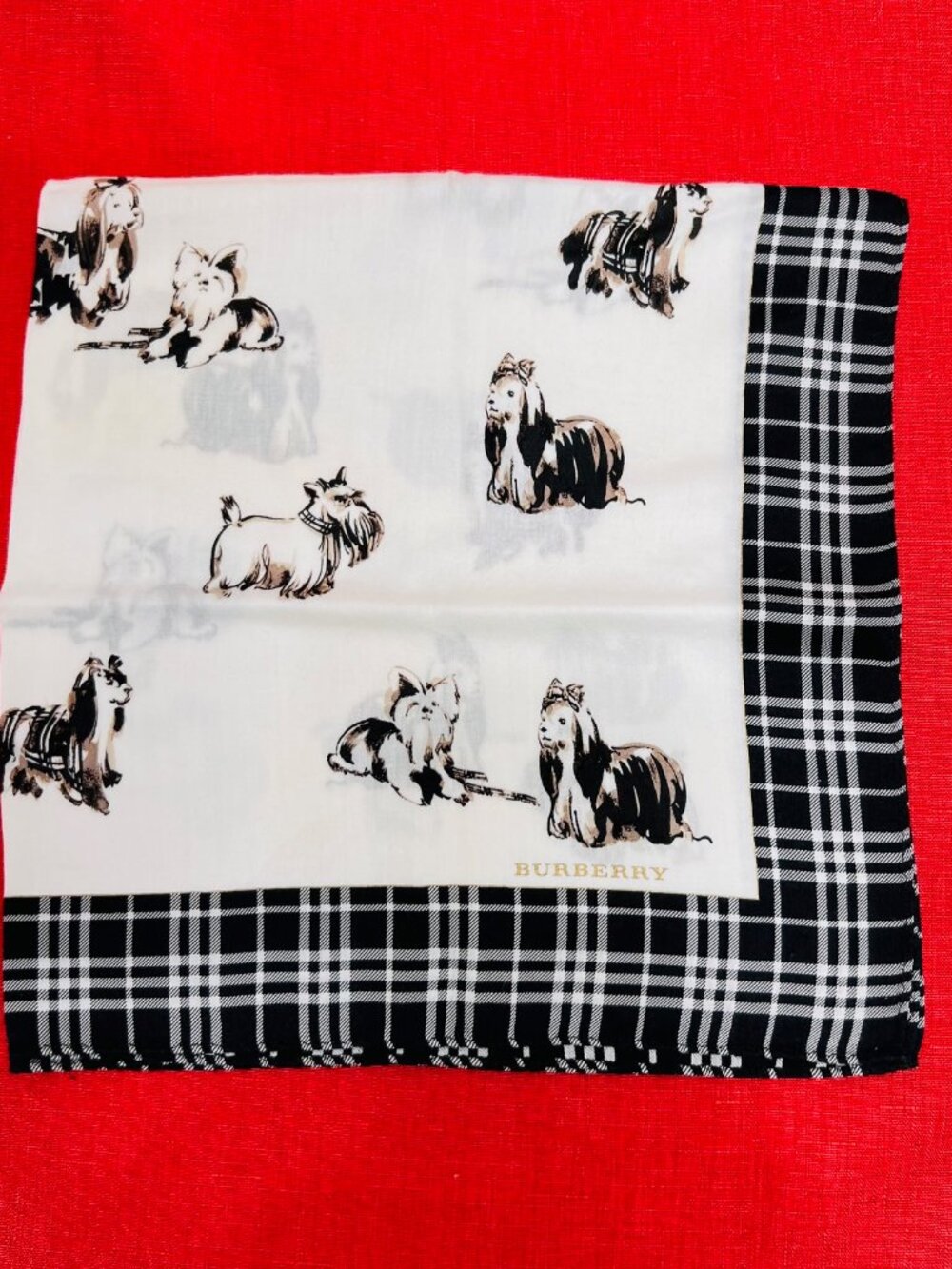 Buberrys Neck-kerchief 19.5" cotton  Ivery gray black dogs printed all over (86 - Picture 8 of 10